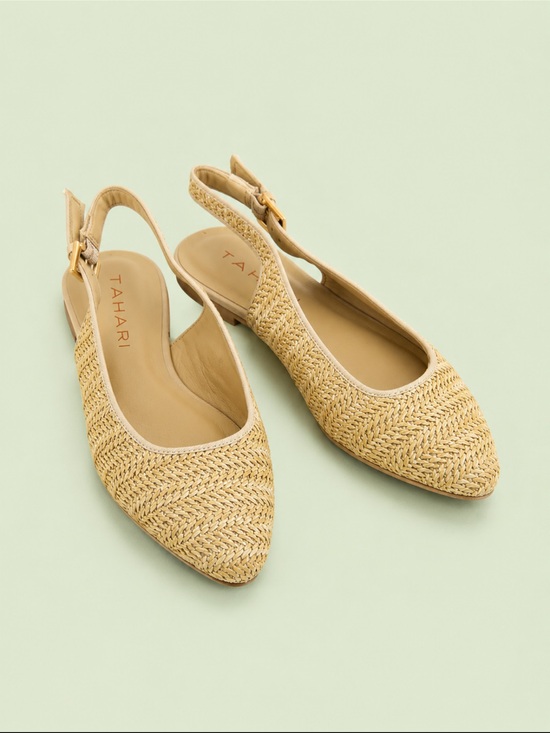 Tahari Shoes - Tahari Woven Slingback Flats, Natural Raffia Pointed Toe Quiet Luxury Sz 6.5